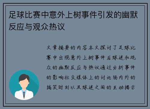 足球比赛中意外上树事件引发的幽默反应与观众热议